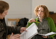 Lisa in rehearsals for “A Couple of Poor, Polish-Speaking Romanians”